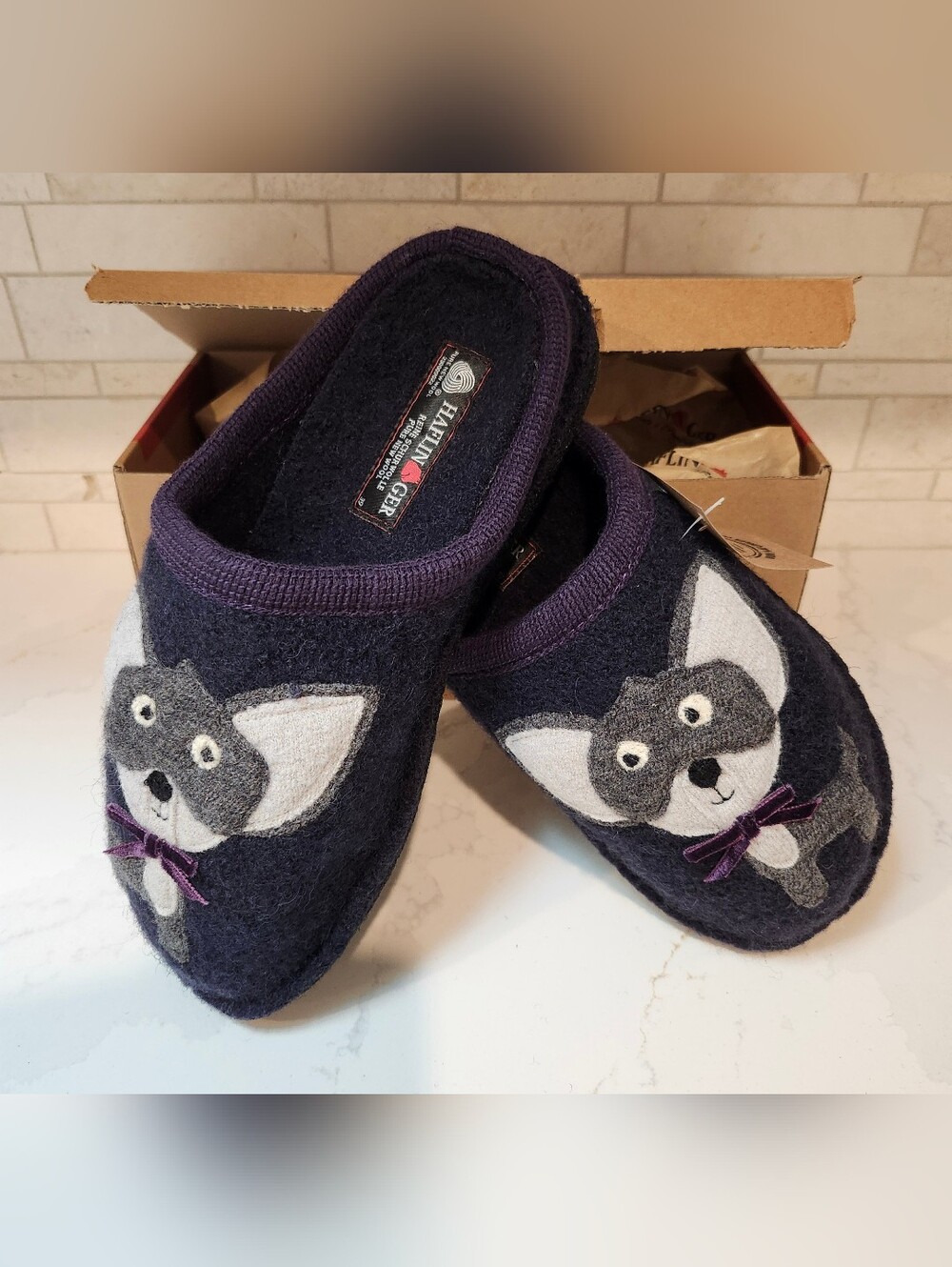 Haflinger Flair Chihuahua Purple/Grey Wool Felt Slippers Women's Size 39 (8-8.5) - Picture 8 of 13